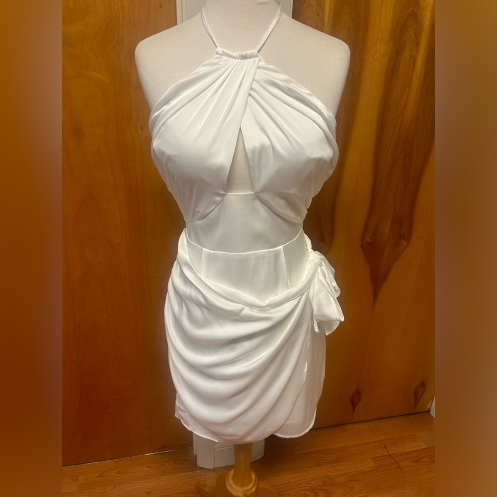 WAYF white satin mini halter dress size small